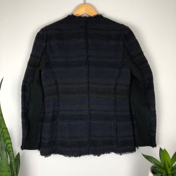 Rebecca Taylor Tweed Blazer with Frayed Edges Navy - Picture 7 of 16